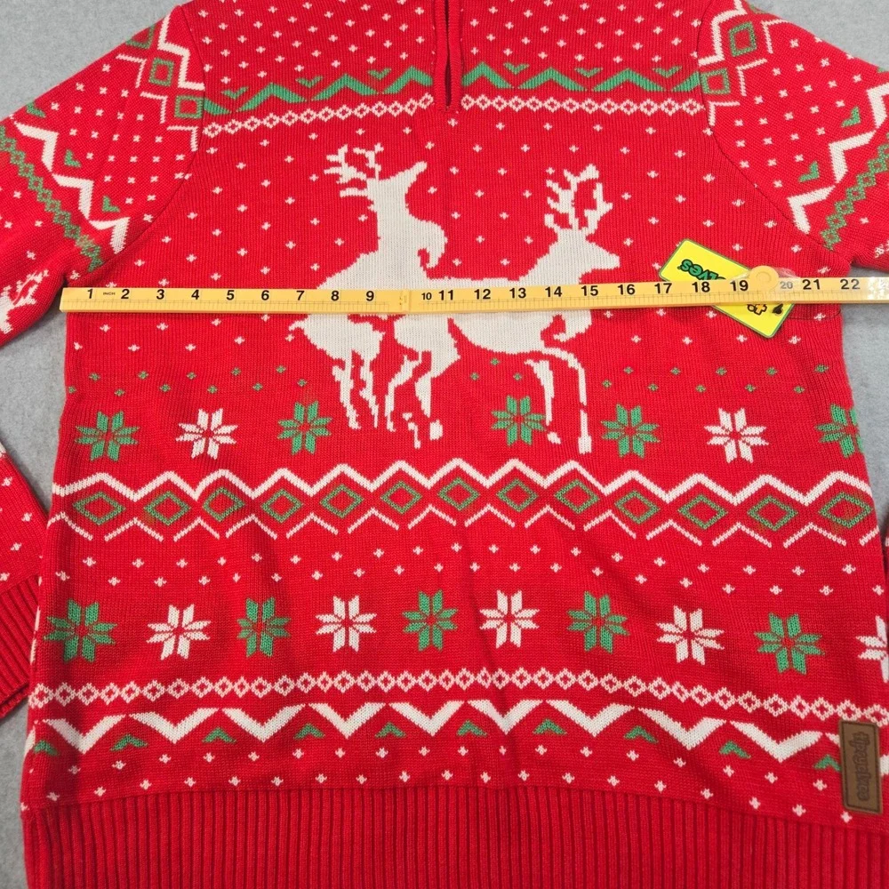 Tipsy Elves Mens Red Reindeer Fair Isle Quarter Zip Christmas Sweater Large NWT